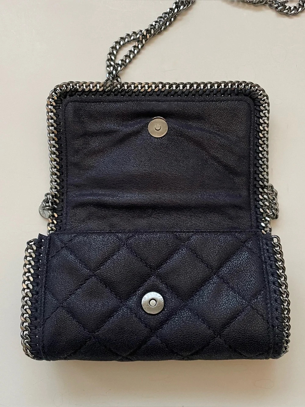Stella McCartney Black Quilted Falabella Flap Crossbody Clutch Bag